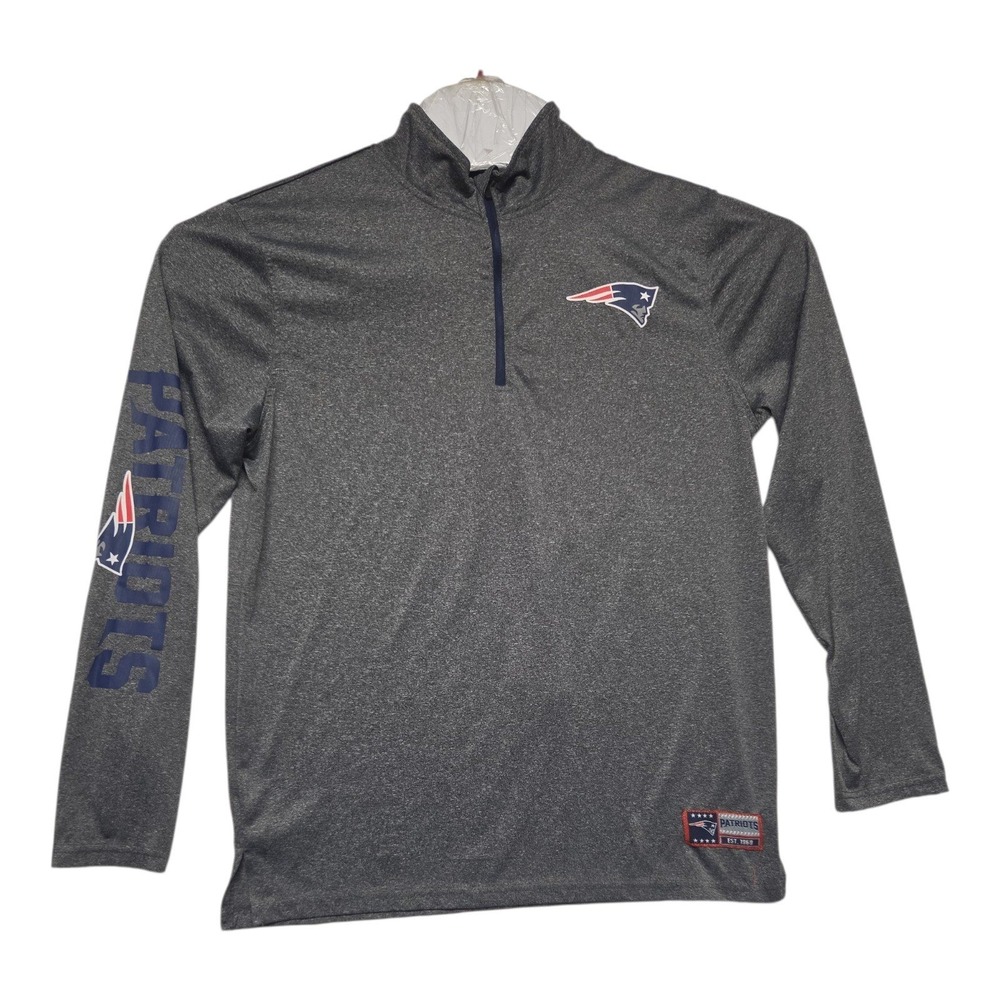 NFL Team Apparel New England Patriots Mens Medium Gray Heather Quarter Zip Top